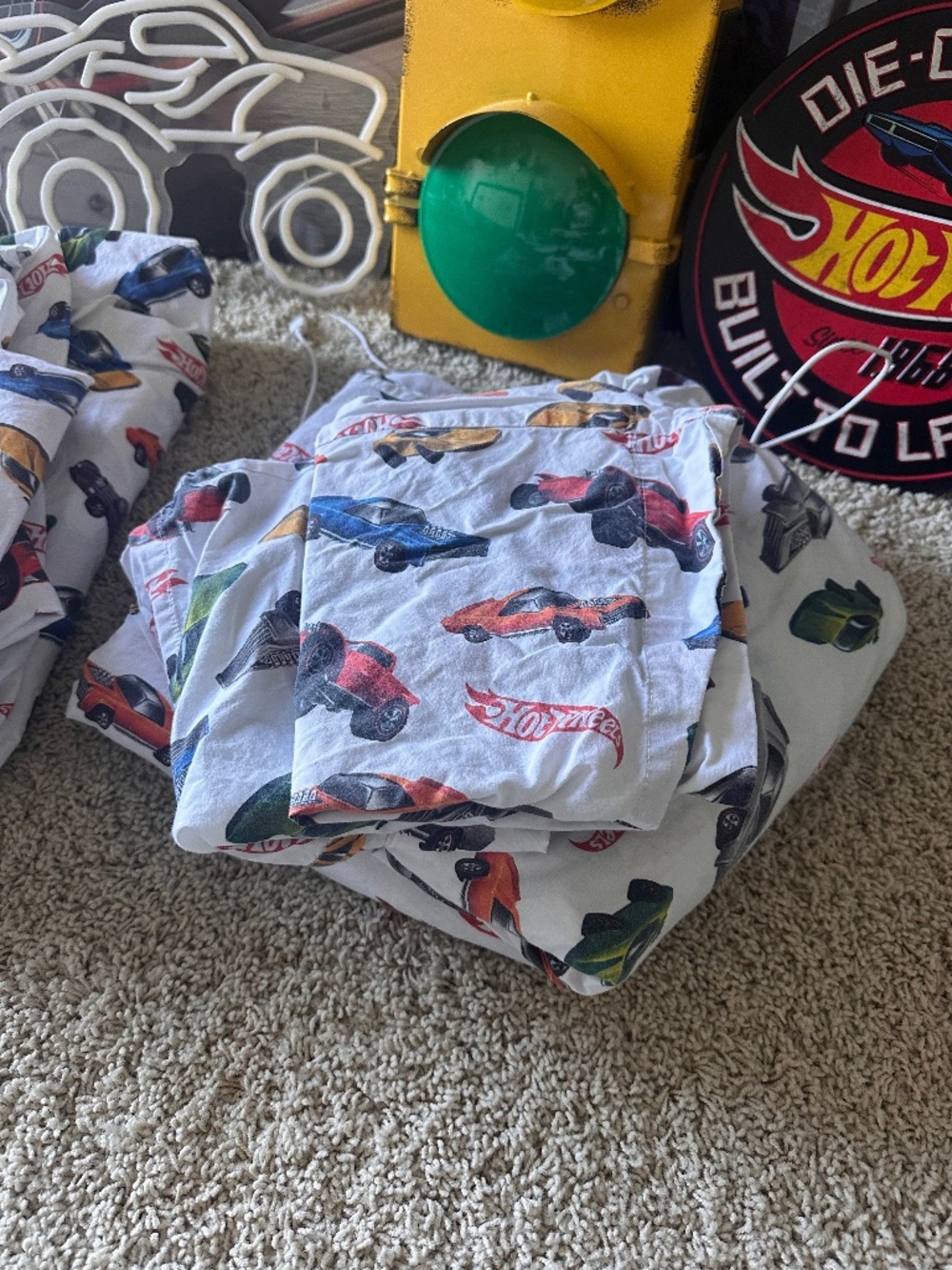 Pottery Barn Full Hot Wheels sheets.